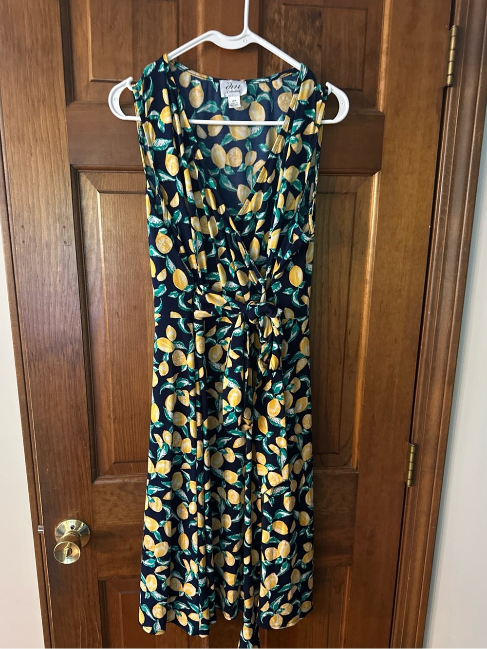 DM Collection Lemon Print Faux Wrap Dress Sleeveless Size 16W